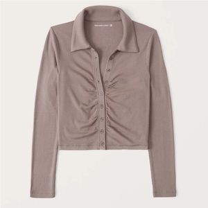 Abercrombie & Fitch Taupe Ribbed Long Sleeve Top